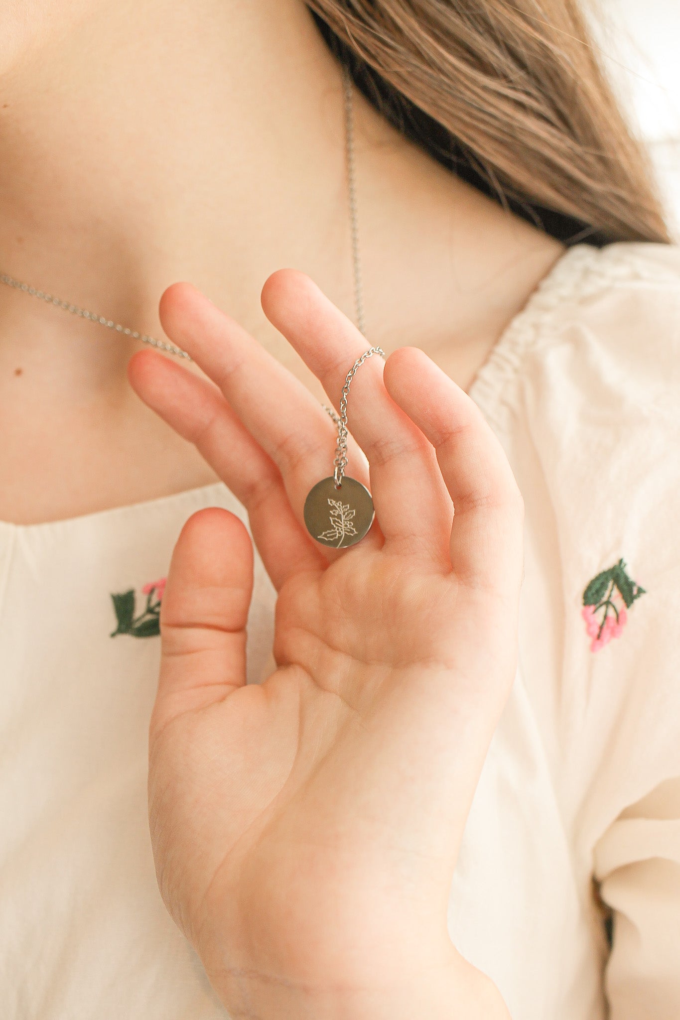 Birth Flower Necklace in Silver