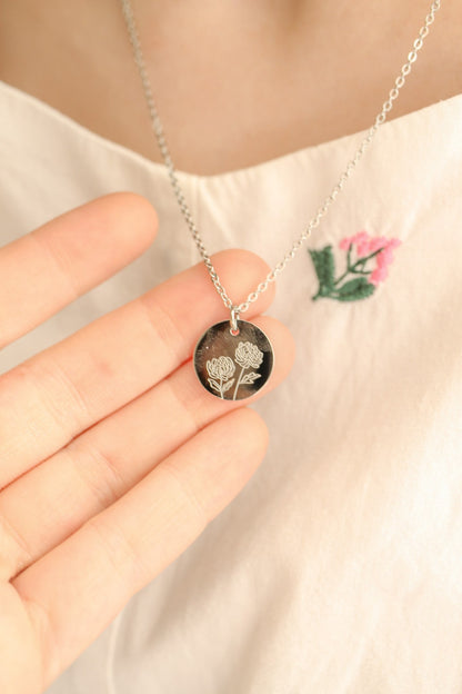 Birth Flower Necklace in Silver