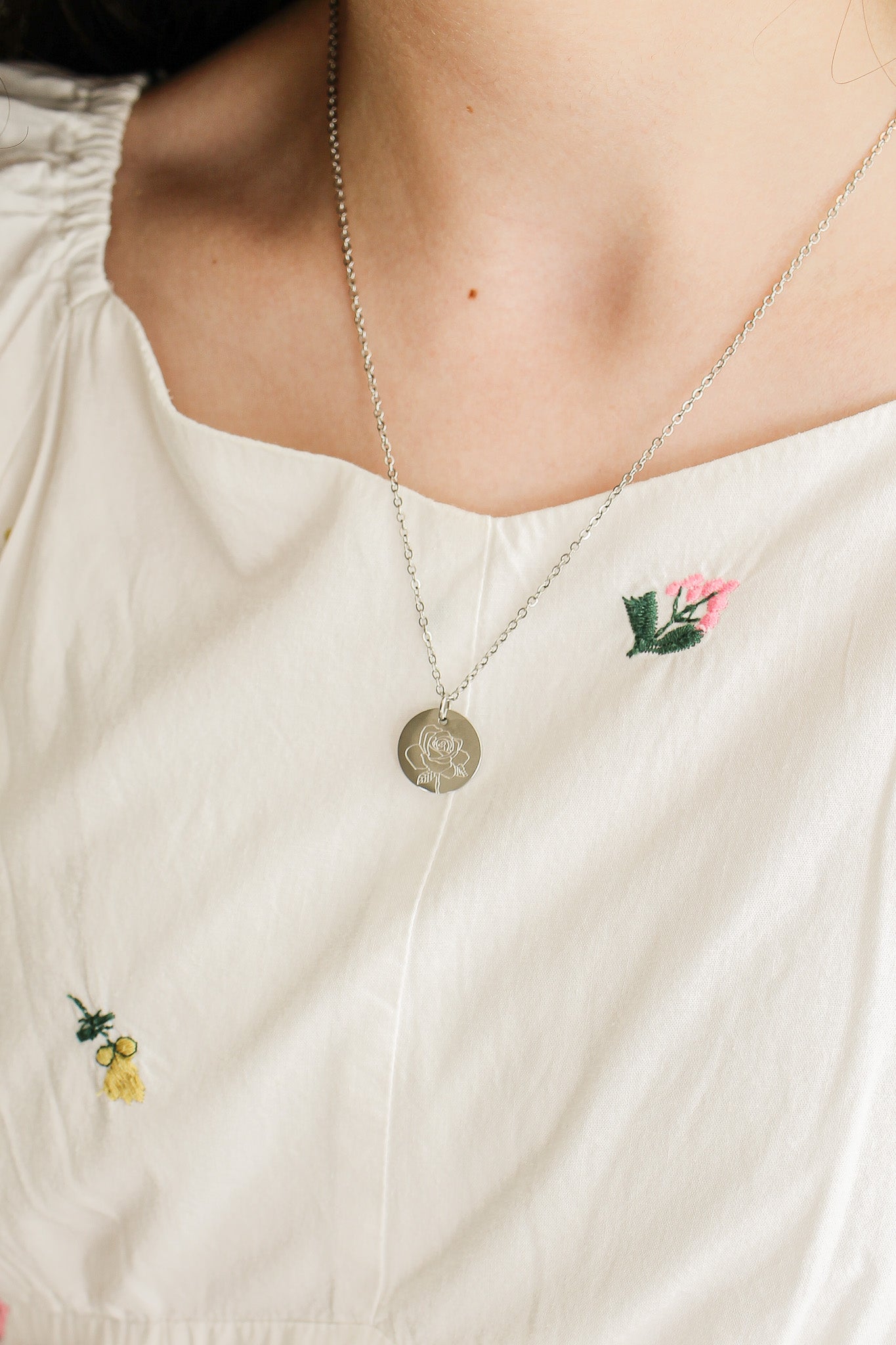 Birth Flower Necklace in Silver