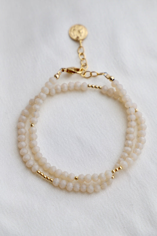 CREAM MEDIUM CRYSTAL DOUBLE WRAP BRACELET