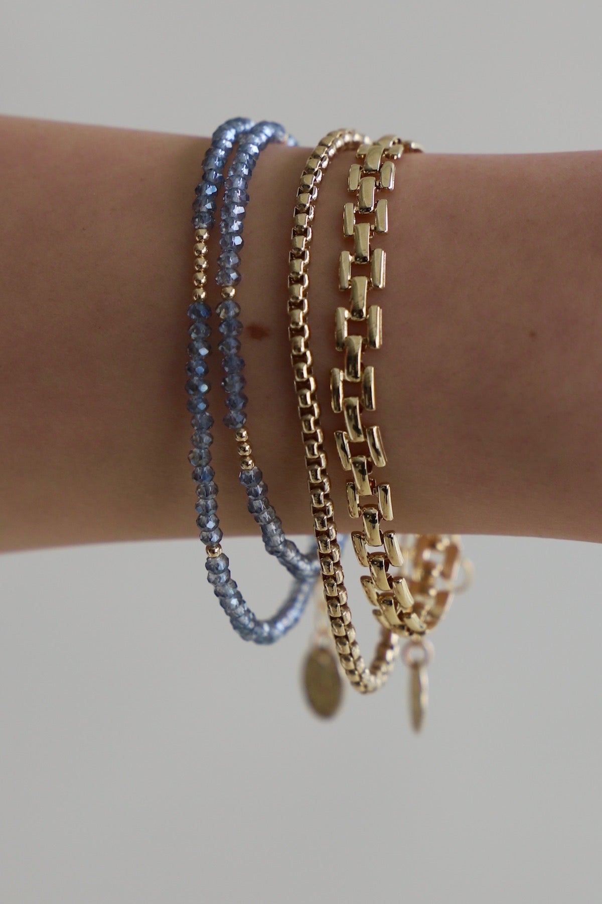 LIGHT BLUE PETITE CRYSTAL DOUBLE WRAP BRACELET