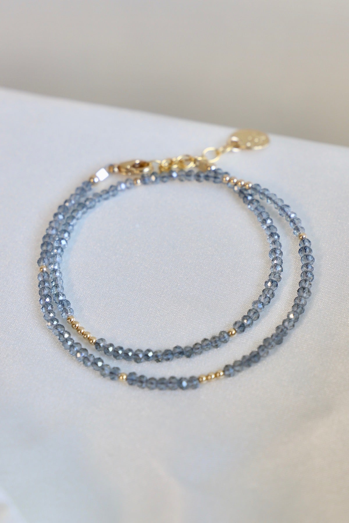 LIGHT BLUE PETITE CRYSTAL DOUBLE WRAP BRACELET