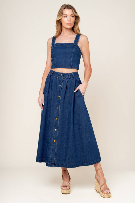 SIMPLY THE VIBE DENIM TOP AND SKIRT SET