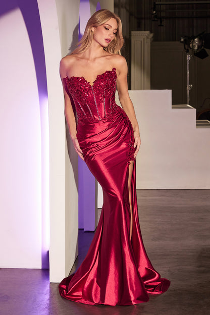 Jupiter Gown - Fitted Strapless Lace & Satin Gown