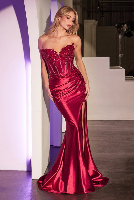 Jupiter Gown - Fitted Strapless Lace & Satin Gown