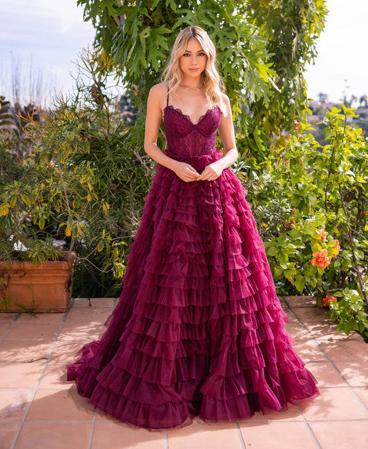 Morgan Gown - Layered Tulle Gown - Mulberry