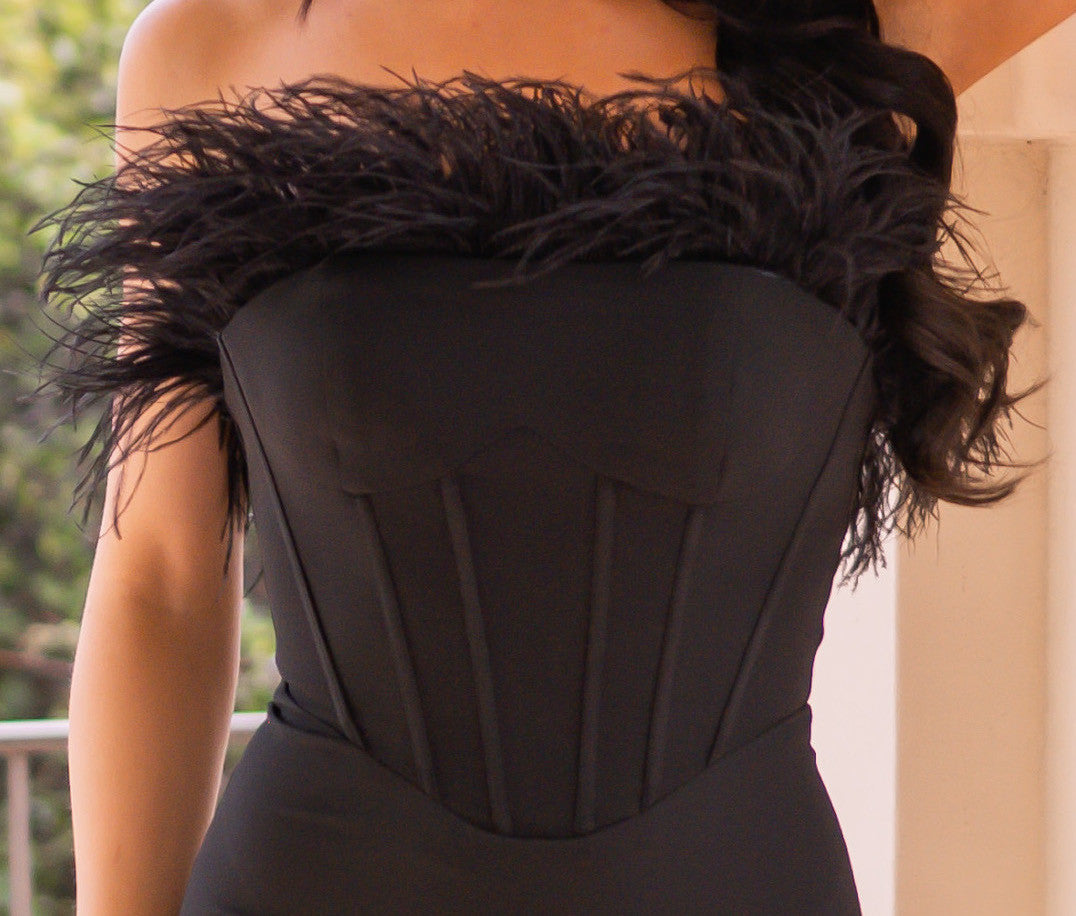 Sloane Corset Gown - Black Feather