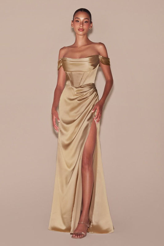 Mabel Gown - Champagne - SATIN OFF THE SHOULDER CORSET GOWN