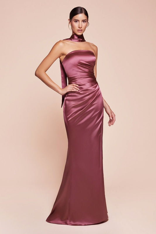 Nicolette Gown - Mauve Rose - STRAPLESS SATIN DRESS & SASH