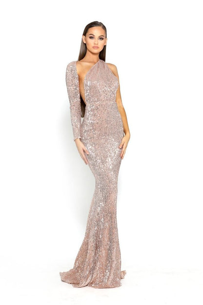 PS2045 by Portia & Scarlett, Rose Gold one shoulder dress