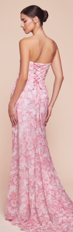 MARTA GOWN - ROSE - STRAPLESS FLORAL PRINTED CHIFFON DRESS