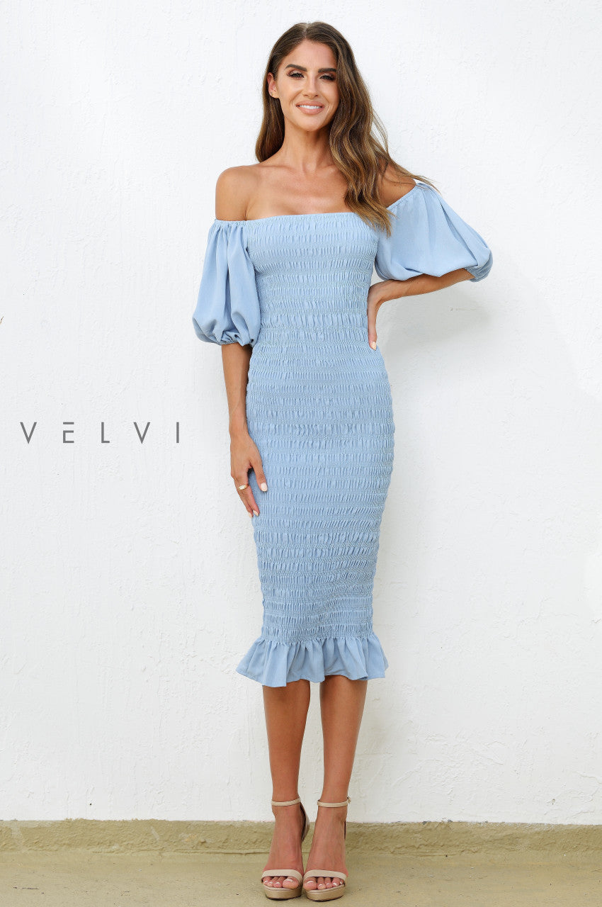 Blue midi dress with sleeves deals