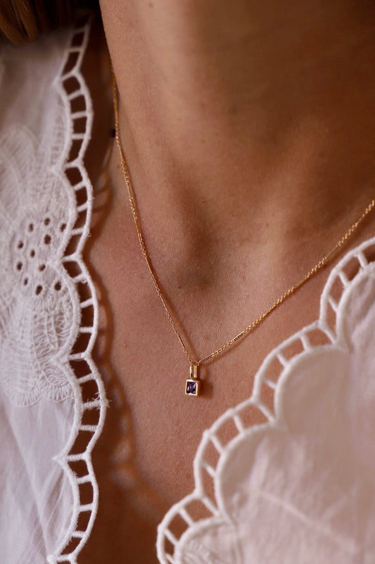 AMETHYST SQUARE BEZEL NECKLACE