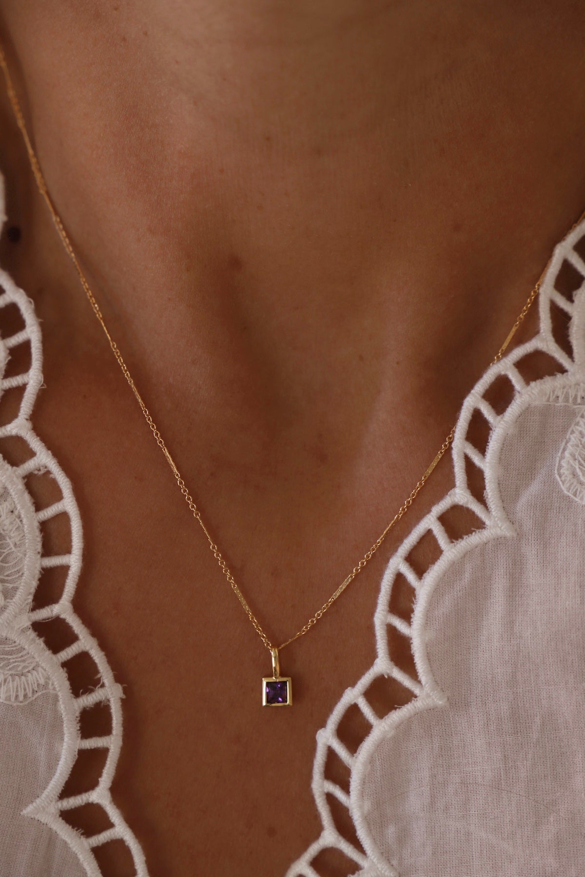 AMETHYST SQUARE BEZEL NECKLACE