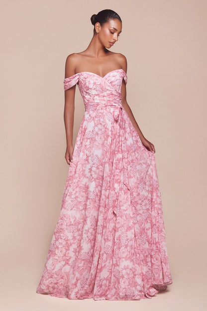 TILDA GOWN - ROSE - OFF THE SHOULDER FLORAL PRINTED A-LINE DRESS