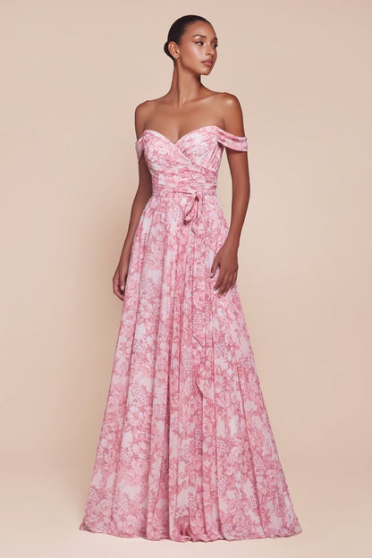 TILDA GOWN - ROSE - OFF THE SHOULDER FLORAL PRINTED A-LINE DRESS