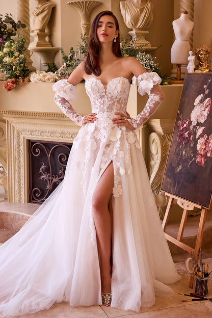 WL017 - Floral Applique Adorned Strapless Wedding Gown - Andrea & Leo