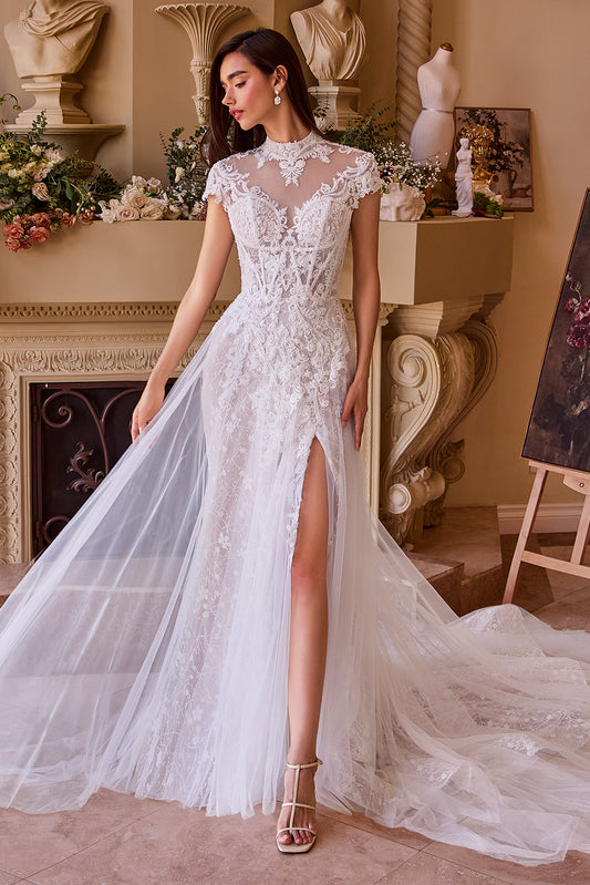 WL035-Lace & Tulle Short Sleeve Wedding Gown - Andrea & Leo