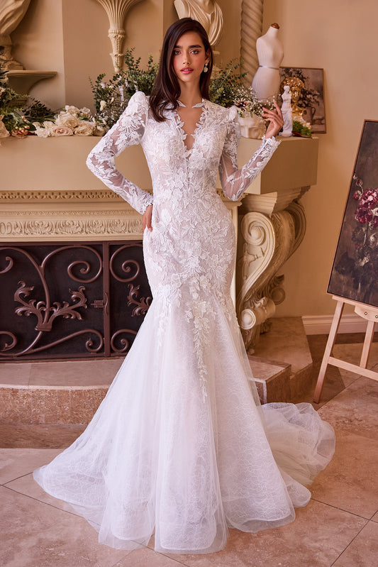 WL036-Long Sleeve Lace Mermaid Bridal Gown - Andrea & Leo