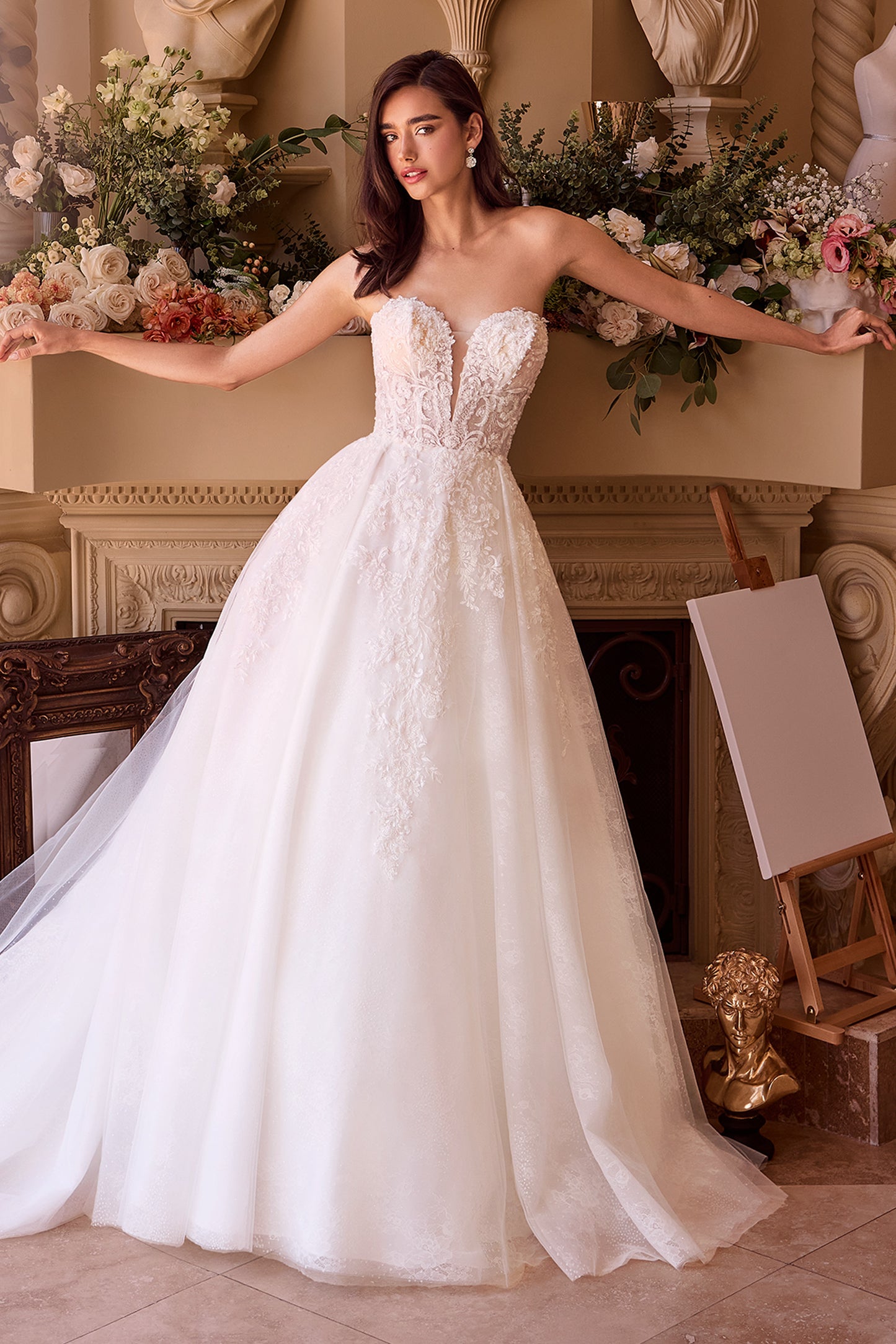 WL037-Strapless Wedding Ball Gown & Lace Bolero-Andrea & Leo