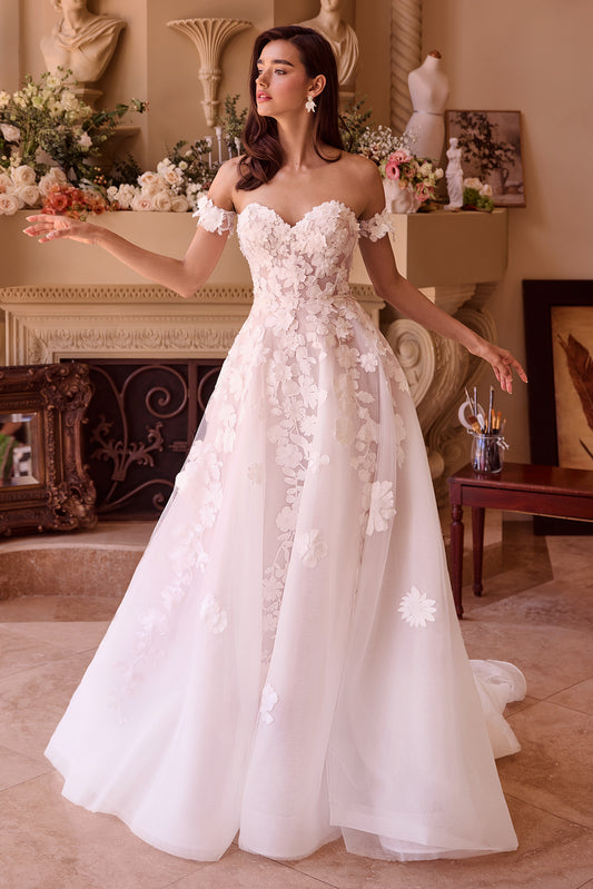 WL039-Strapless Floral Lace Bridal Ball Gown - Andrea & Leo