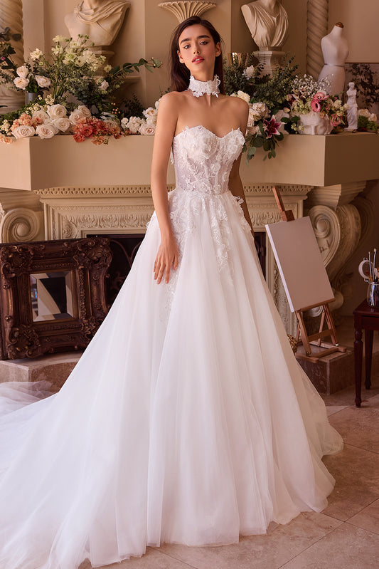 WL041-Strapless Lace & Tulle Wedding Ball Gown - Andrea & Leo