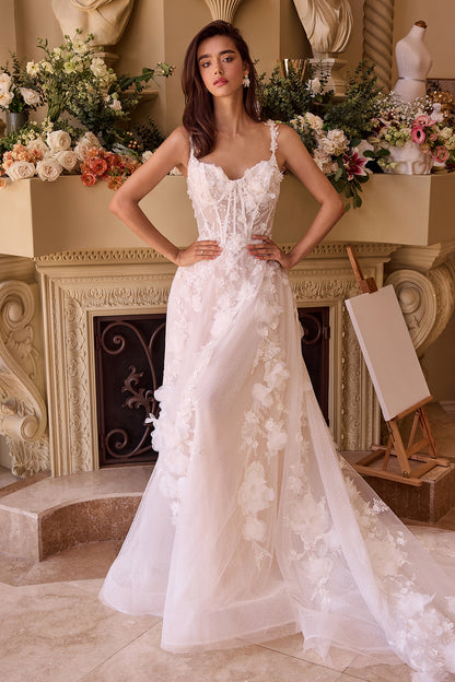 WL045-Intricate Floral Applique A-Line Tulle Wedding Dress-Andrea & Leo