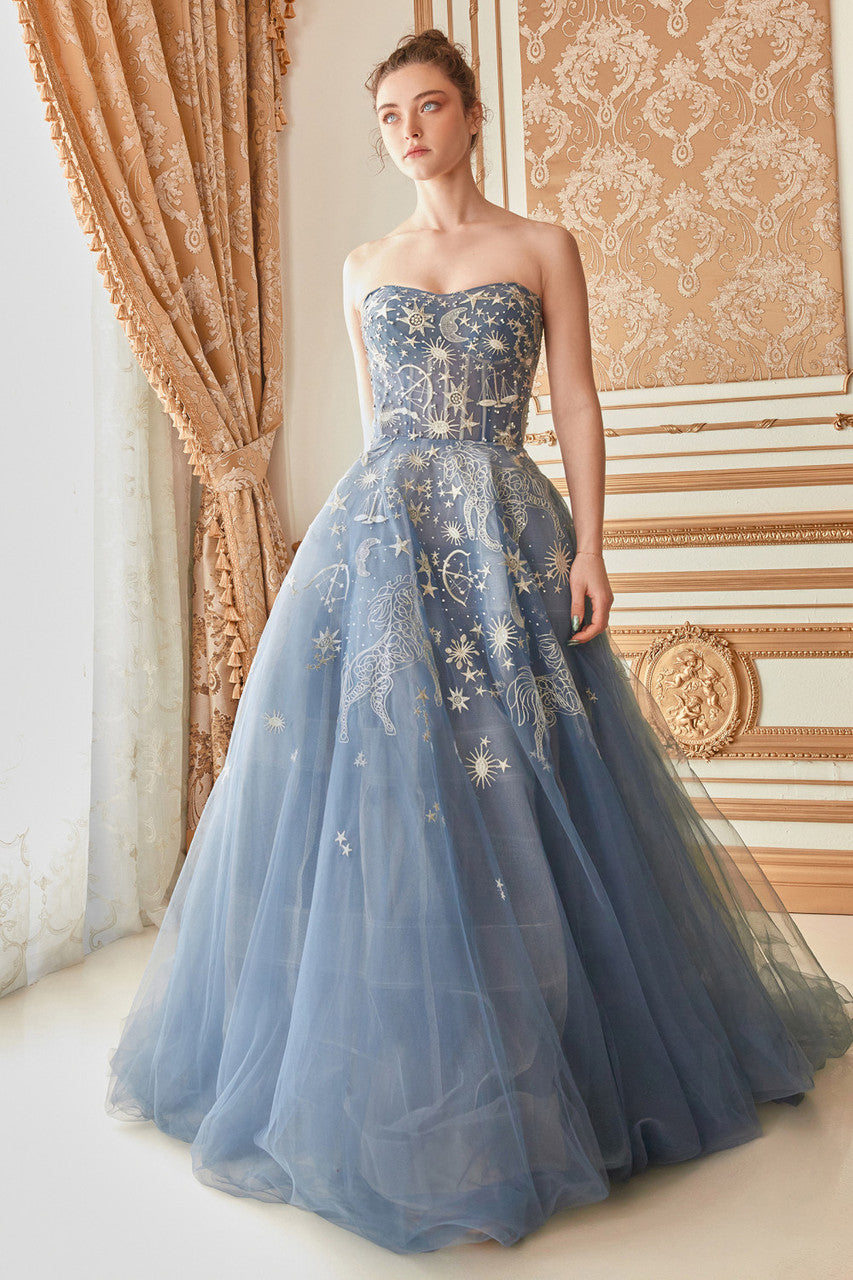 A0890 CONSTELLATION SELENE TULLE BALL GOWN-Dusty blue