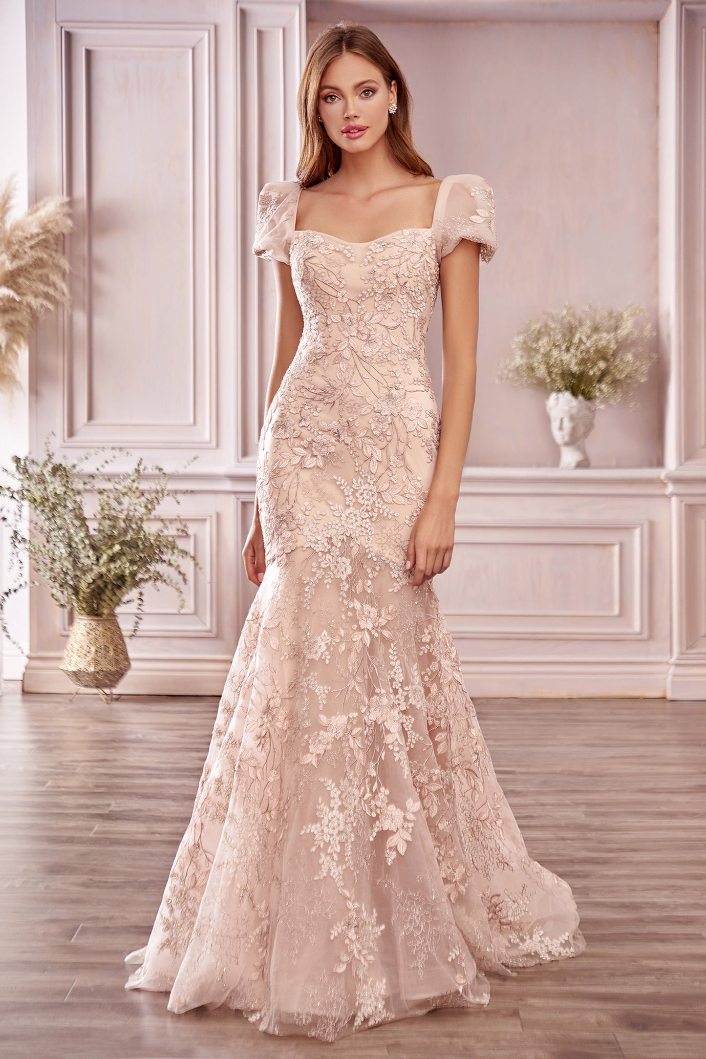 A1025 - Blossom Lace Puff Sleeve Gown - Andrea & Leo Couture