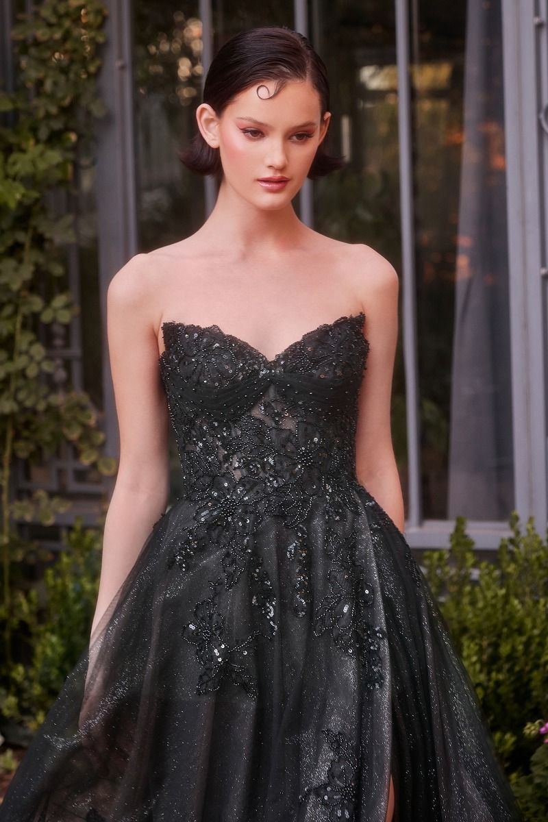 A1378 - STRAPLESS LAYERED TULLE BALL GOWN - BLACK NUDE