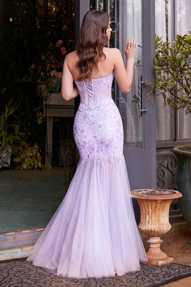 A1388 SEQUIN FLORAL MERMAID GOWN - LAVENDER - Andrea & Leo Couture