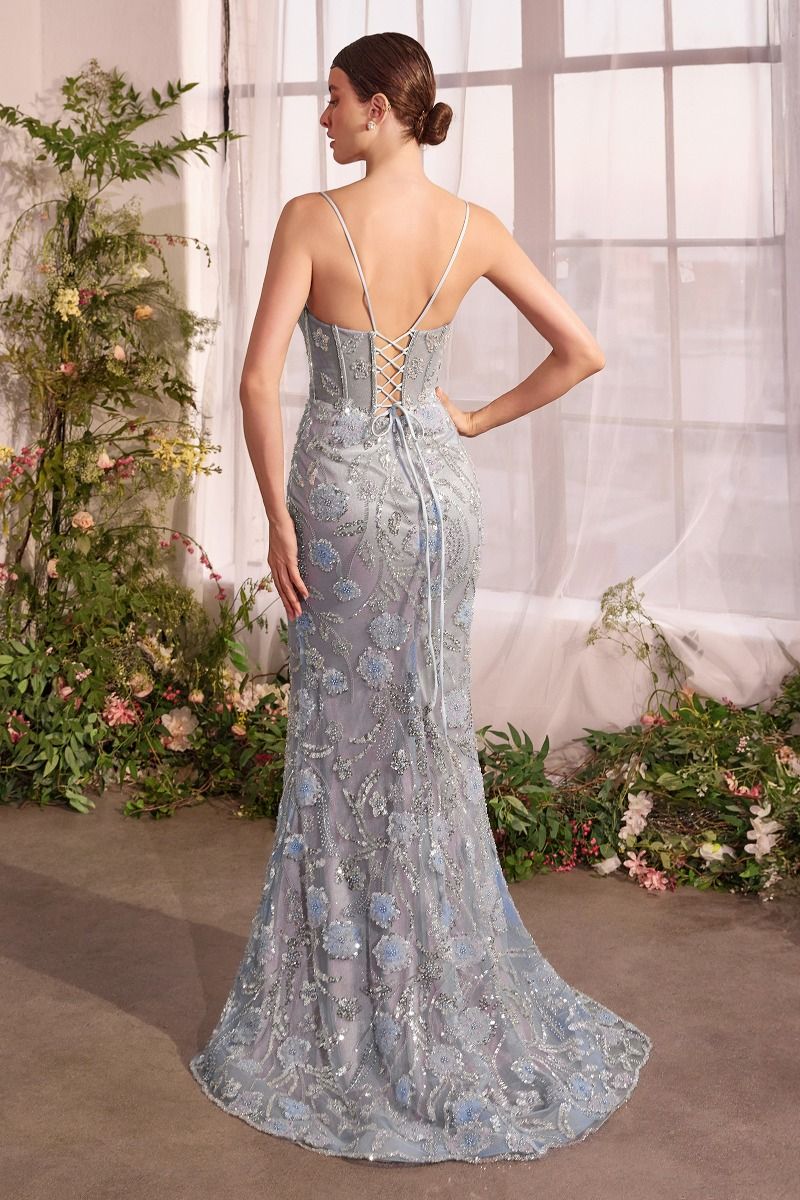 A1393 - METALLIC FLORAL MERMAID GOWN - Andrea & Leo Couture