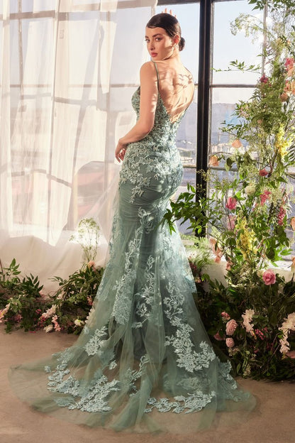 A1421 FOLIAGE BEADED LACE MERMAID GOWN by Andrea & Leo