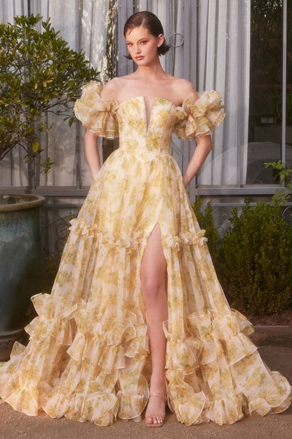 A1430 - STRAPLESS FLORAL PRINTED BALL GOWN - Andrea & Leo Couture