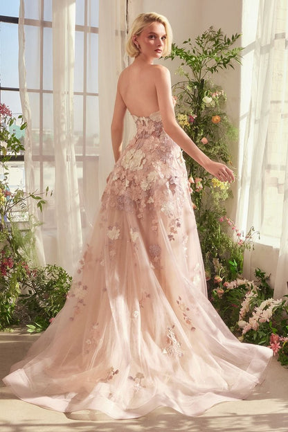 A1453 - SPRING FLORAL APPLIQUÉ A-LINE GOWN - Andrea & Leo Couture