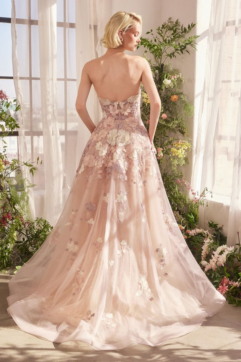 A1453 - SPRING FLORAL APPLIQUÉ A-LINE GOWN - Andrea & Leo Couture