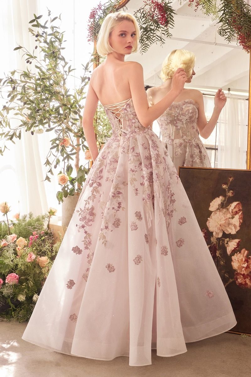 A1455 - ROMANCE EMBROIDERY A-LINE CORSET GOWN - Andrea & Leo Couture