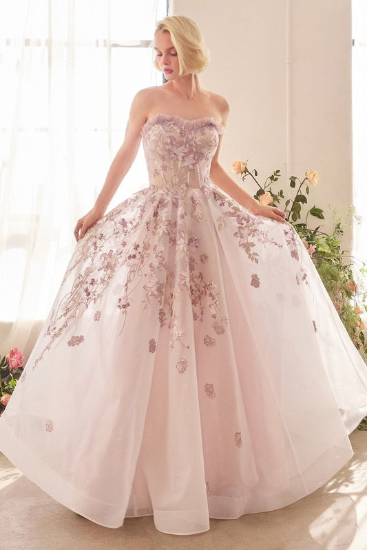 A1455 - ROMANCE EMBROIDERY A-LINE CORSET GOWN - Andrea & Leo