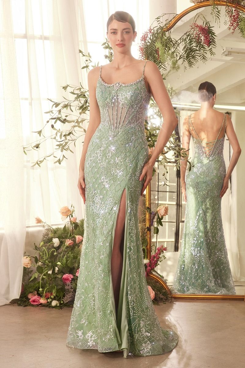 A1470 - CRYSTAL NECKLINE BEADED GOWN - Andrea & Leo Couture