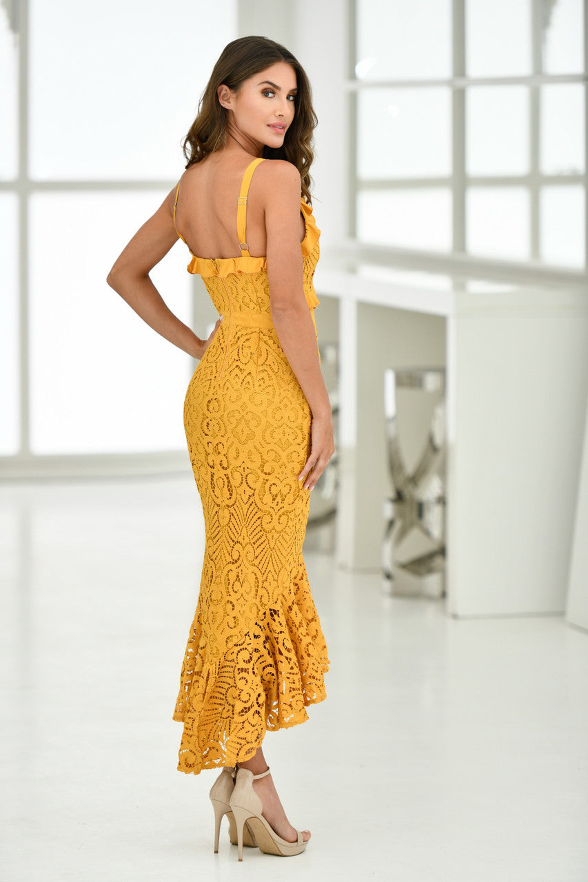 The Leanne Midi Dress - Mustard Midi length lace dress - Two Sister's the Label  Lady Black Tie
