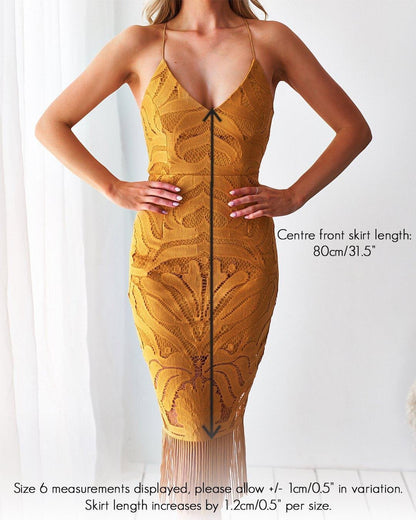 The Khaleesi Dress - Burnt Orange, by Two Sisters the Label. Fringe Midi Dress