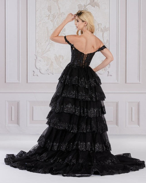 Women's elegant off-the-shoulder ruffled formal sold evening dress