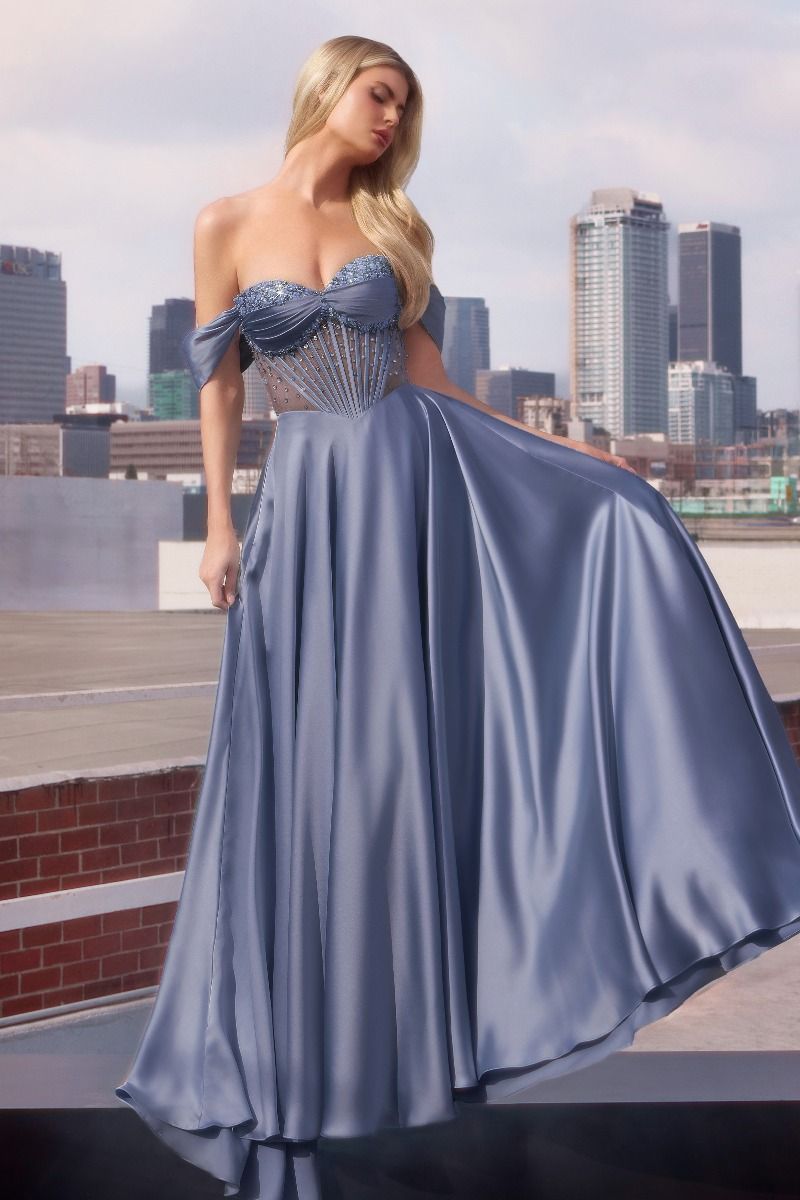 Cady Gown - STRAPLESS BEADED SATIN A-LINE DRESS