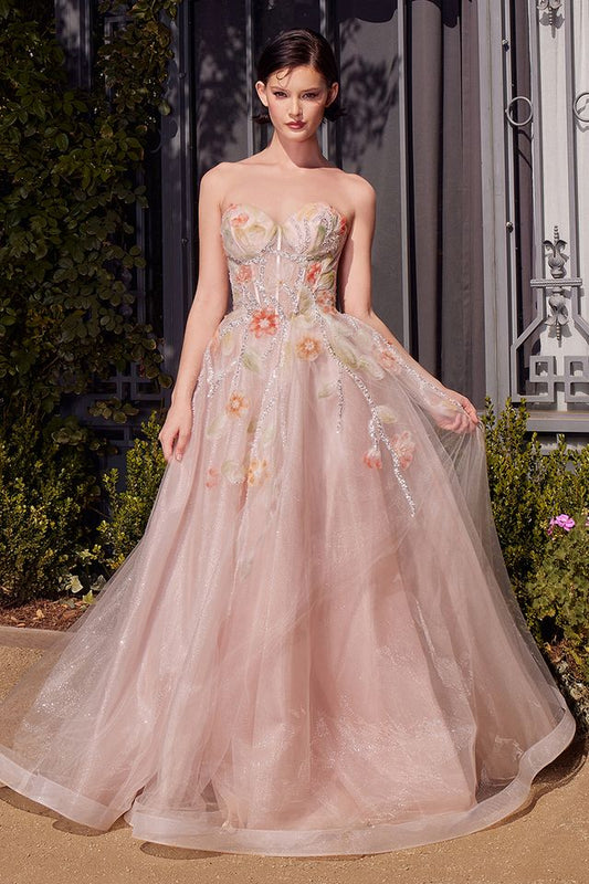 A1383 - Watercolor Floral A-line Gown - Andrea & Leo