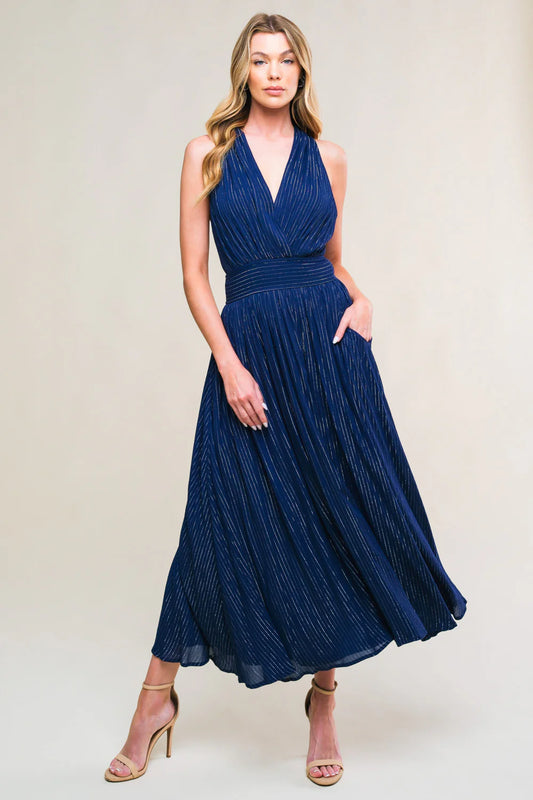 Size Small, Enchanted Garden Woven Midi Dress - Navy - FINAL SALE