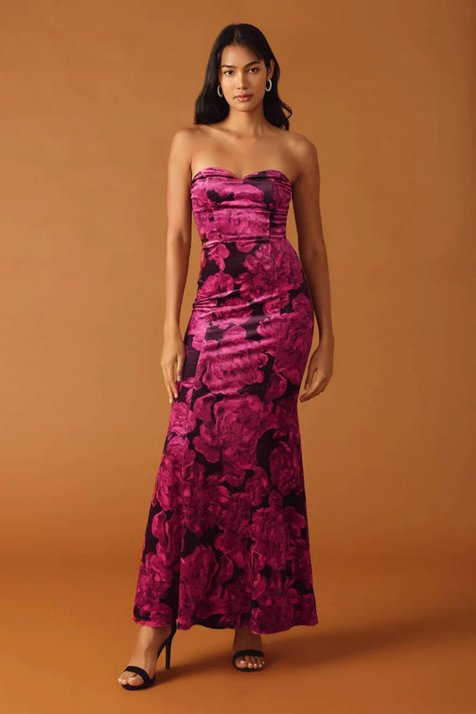 Falling Into Place Velvet Maxi Dress - Berry - FINAL SALE