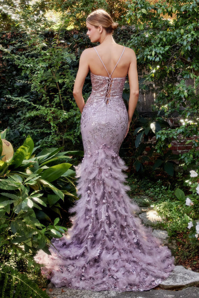 Feather Mermaid Gown - A1116 MAUVE by A&L