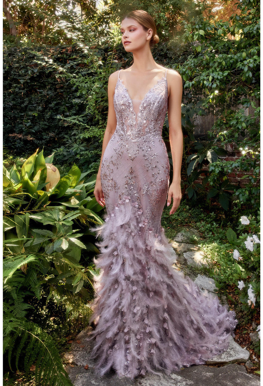 Feather Mermaid Gown - A1116 MAUVE by A&L