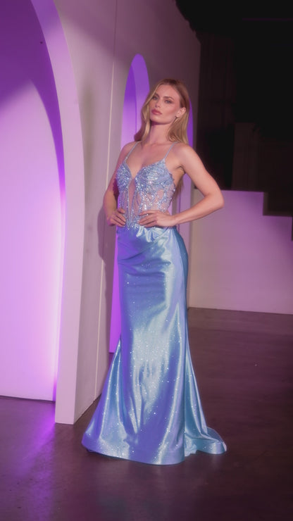 Phoenix Gown - Crystal-Embellished Satin Fitted Dress