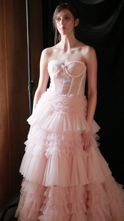 A1017 - Corset Princessa Ruffle Tulle Ball Gown - Andrea & Leo Couture